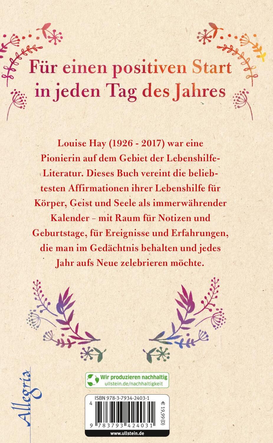 Rückseite: 9783793424031 | Vertraue dem Leben! | Liebevolle Botschaften für jeden Tag | Hay