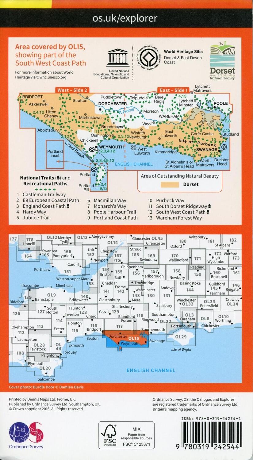 Bild: 9780319242544 | Purbeck & South Dorset, Poole, Dorchester, Weymouth & Swanage | Survey