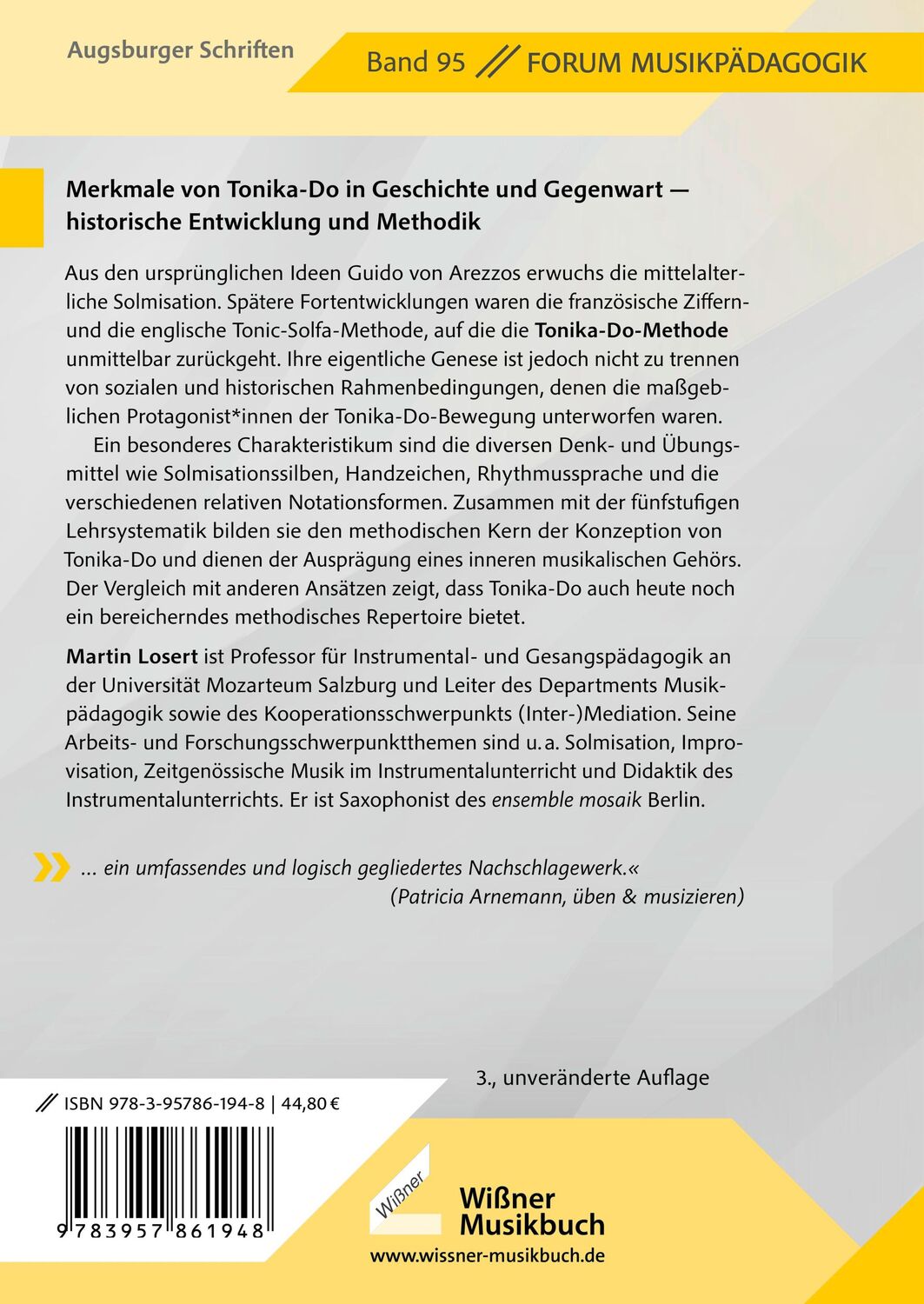 Rückseite: 9783957861948 | Die didaktische Konzeption der Tonika-Do-Methode | Martin Losert