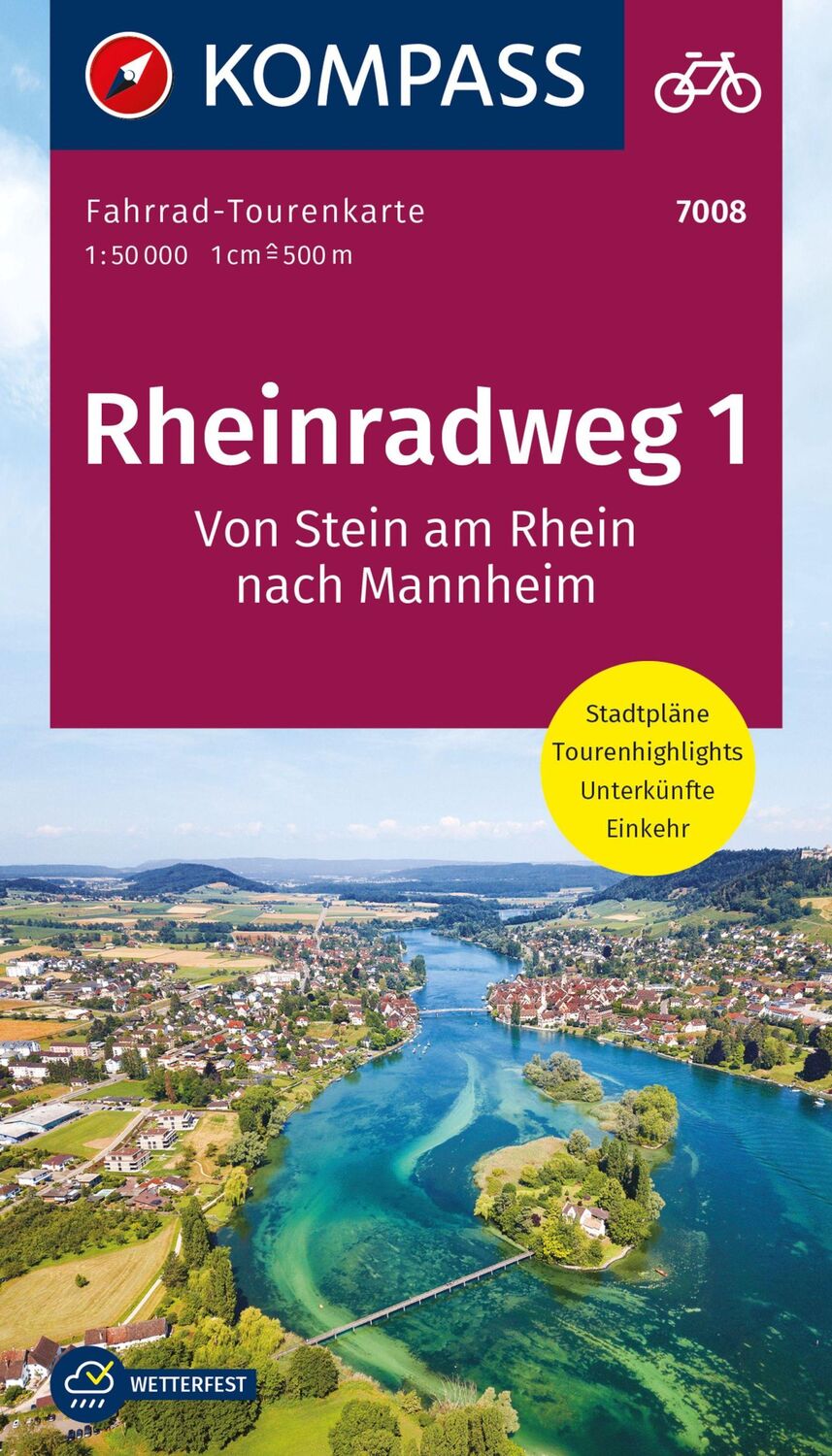 Cover: 9783991219415 | KOMPASS Fahrrad-Tourenkarte Rheinradweg 1 1:50.000 | (Land-)Karte