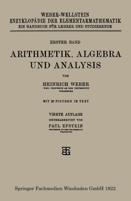 Cover: 9783663193821 | Arithmetik, Algebra und Analysis | Paul Epstein (u. a.) | Taschenbuch