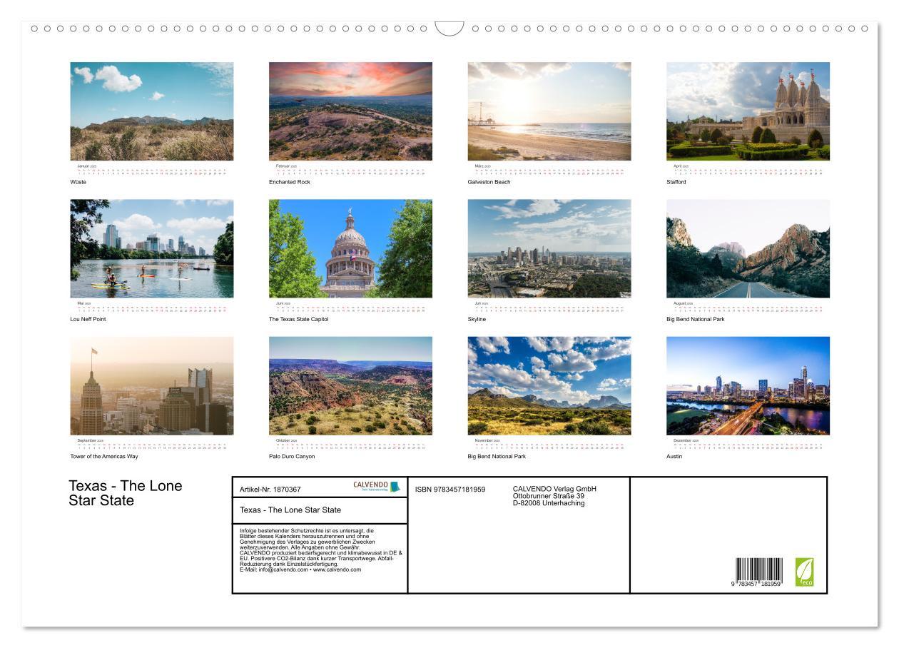 Bild: 9783457181959 | Texas - The Lone Star State (Wandkalender 2025 DIN A2 quer),...