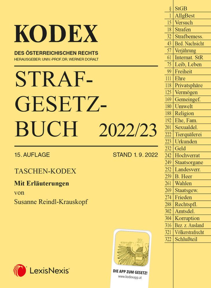 Cover: 9783700781592 | Taschen-Kodex Strafgesetzbuch 2022 - inkl. App | mit Erläuterungen