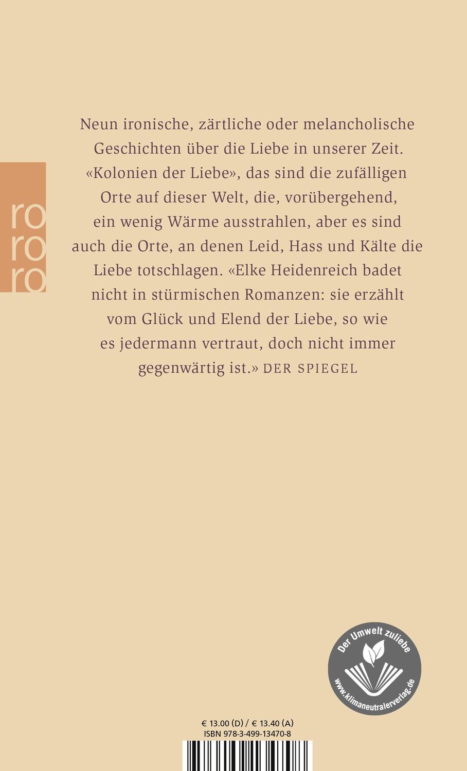 Rückseite: 9783499134708 | Kolonien der Liebe | Elke Heidenreich | Taschenbuch | Paperback | 1994