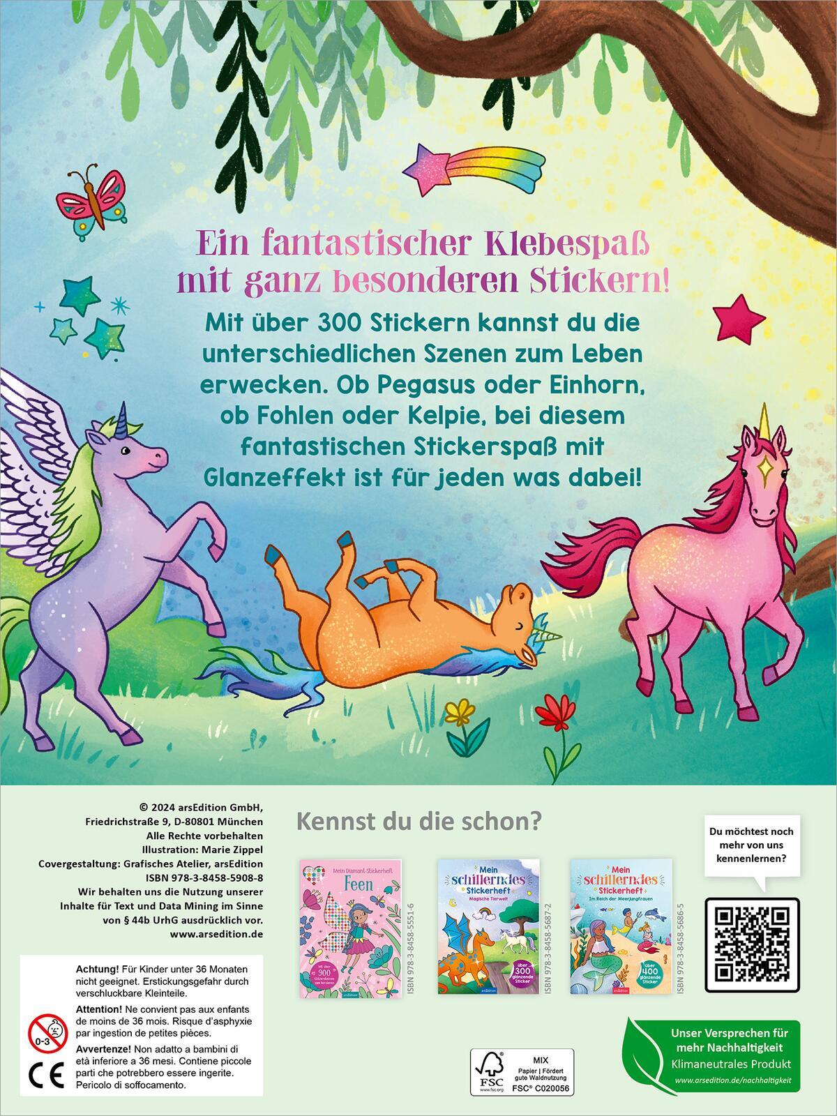 Rückseite: 9783845859088 | Mein schillerndes Stickerheft - Zauberhafte Einhornwelt | Marie Zippel