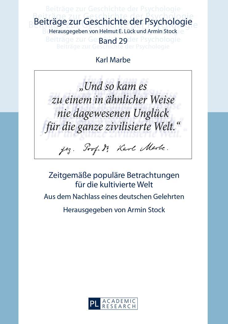 Cover: 9783631669372 | Karl Marbe: Zeitgemäße populäre Betrachtungen für die kultivierte Welt