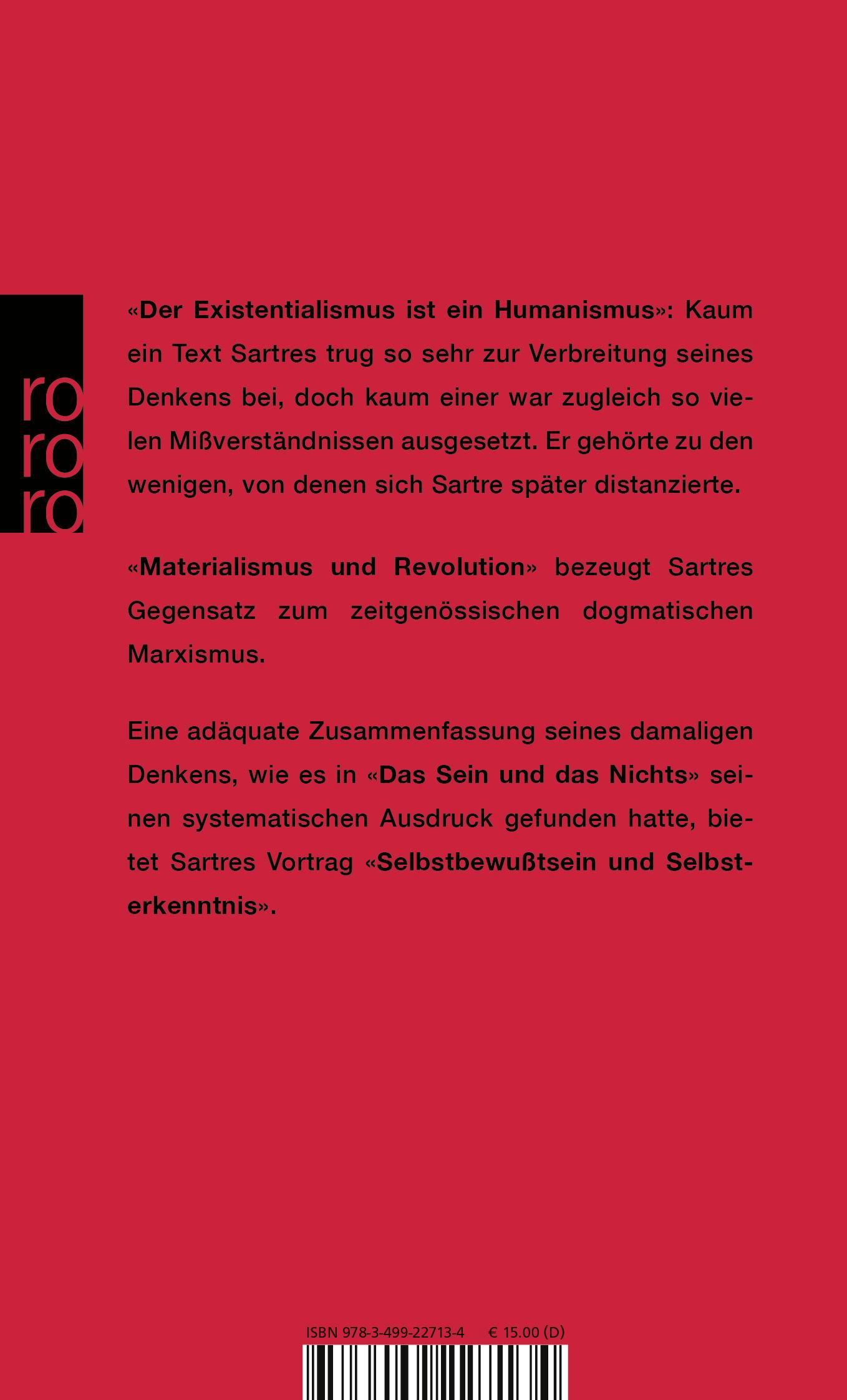 Rückseite: 9783499227134 | Der Existentialismus ist ein Humanismus und andere philosophische...