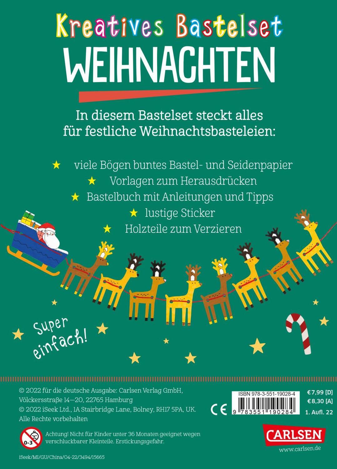 Rückseite: 9783551190284 | Bastelset für Kinder: Kreatives Bastelset: Weihnachten | Eve Robertson