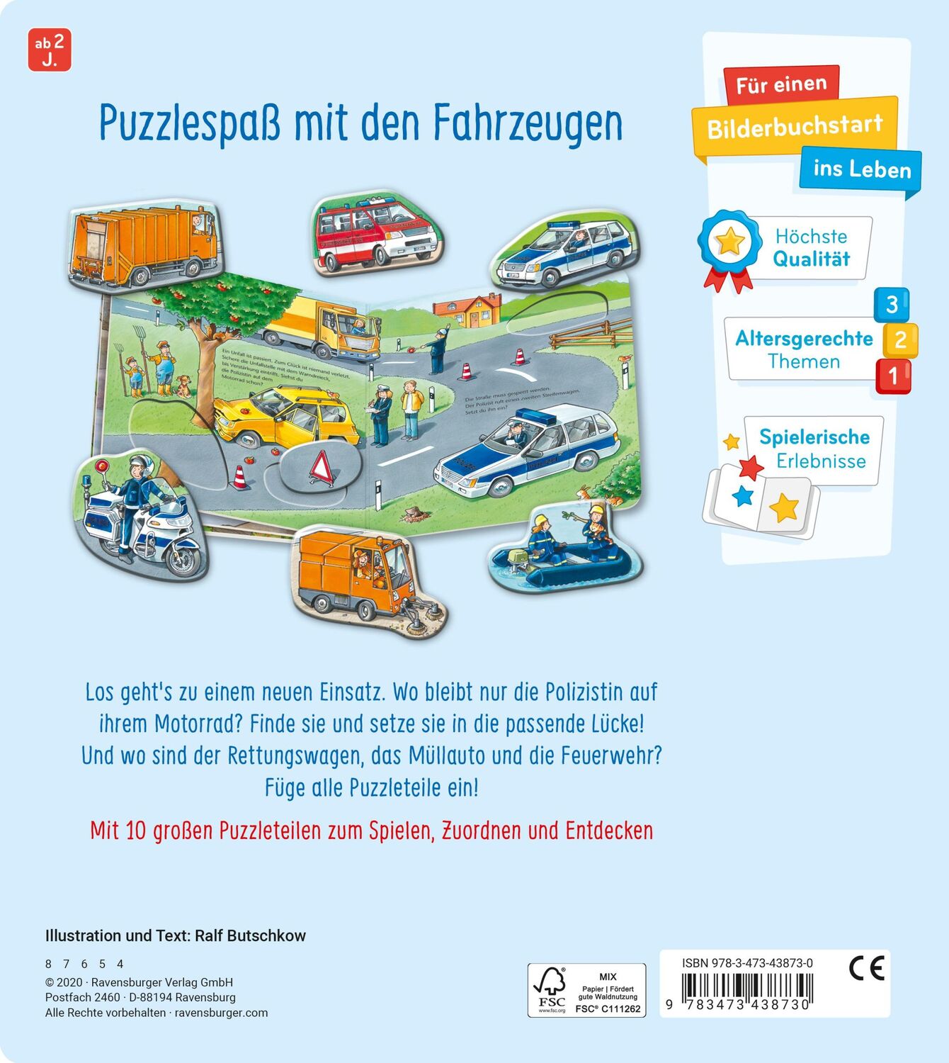 Rückseite: 9783473438730 | Mein großes Puzzle-Spielbuch: Fahrzeuge im Einsatz | Ralf Butschkow