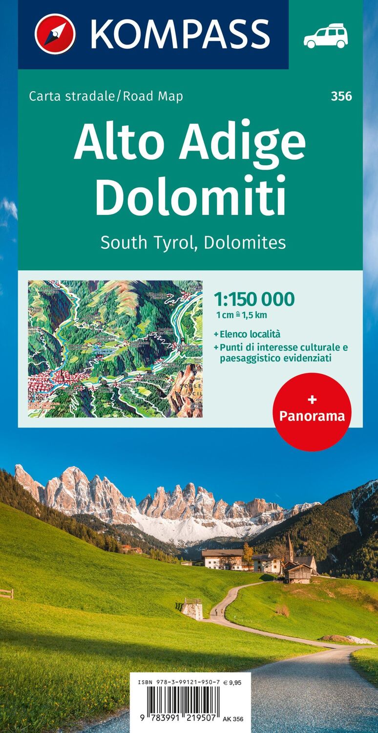 Rückseite: 9783991219507 | KOMPASS Autokarte Südtirol, Dolomiten 1:150.000 | (Land-)Karte | 2023