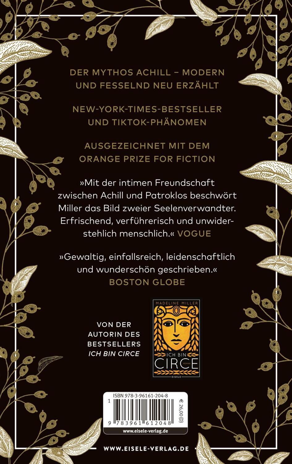 Rückseite: 9783961612048 | Das Lied des Achill | Madeline Miller | Buch | 416 S. | Deutsch | 2024