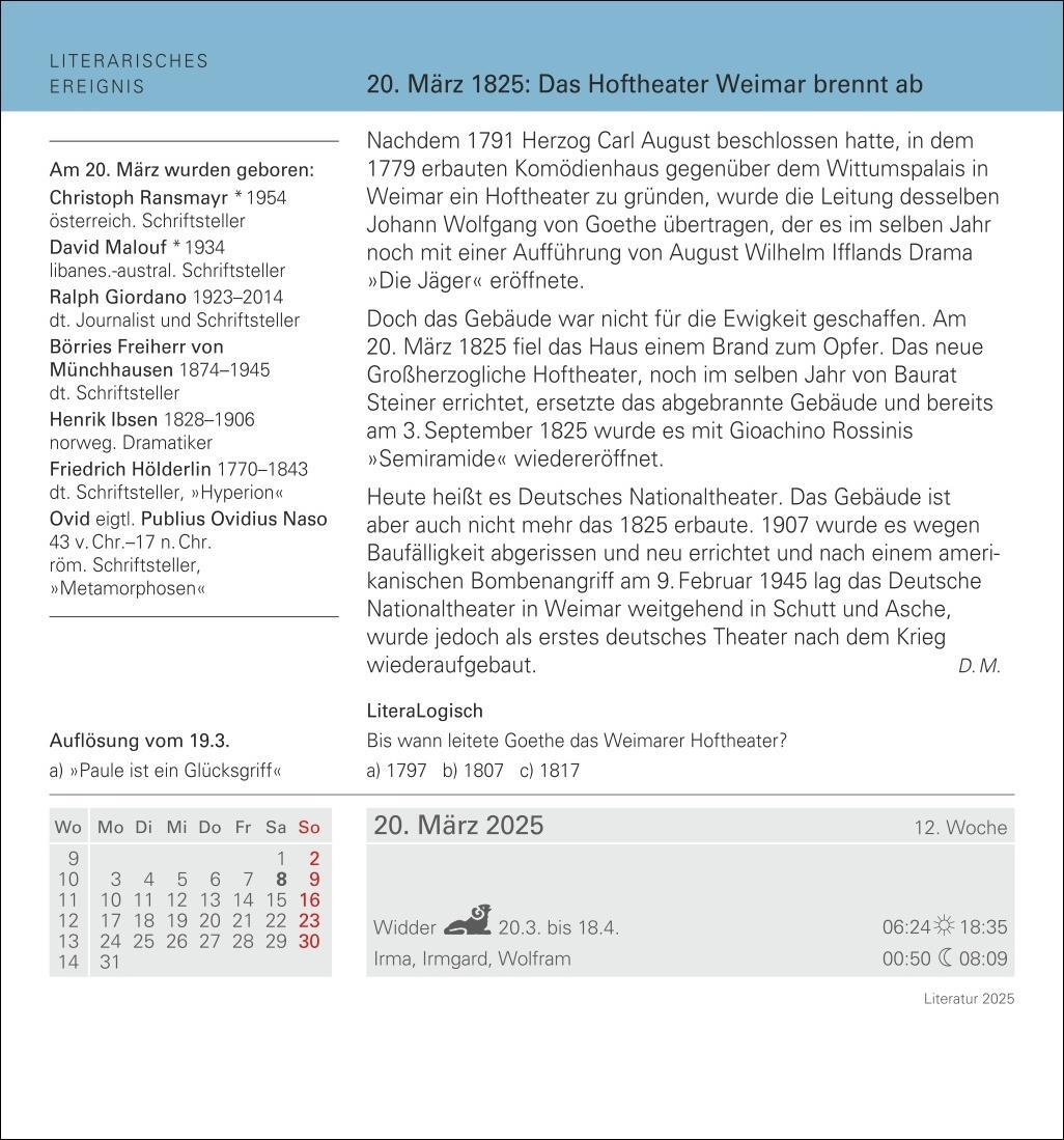 Bild: 9783840033308 | Literatur Tagesabreißkalender 2025 - Kulturkalender - Autoren,...