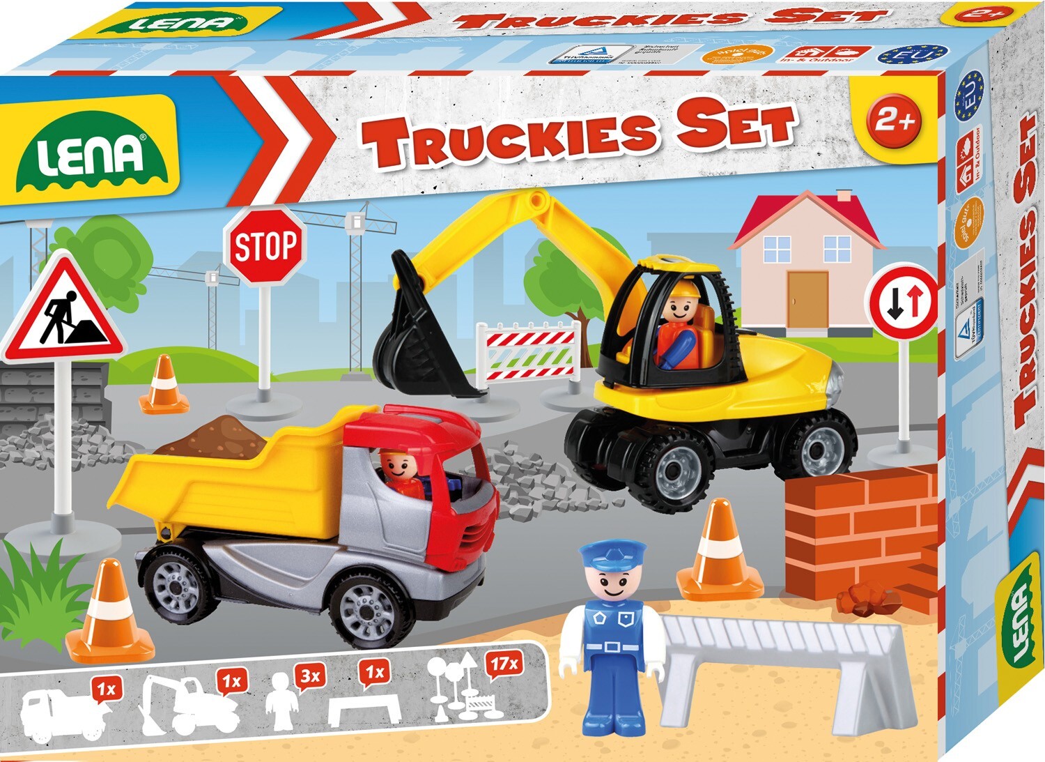 Cover: 4006942850402 | LENA® 01631 - Truckies Set Baustelle, Kipper, Bagger und Zubehör,...