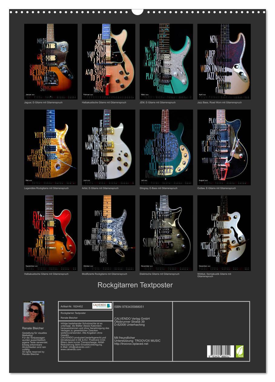 Bild: 9783435988051 | Rockgitarren Textposter (Wandkalender 2025 DIN A2 hoch), CALVENDO...