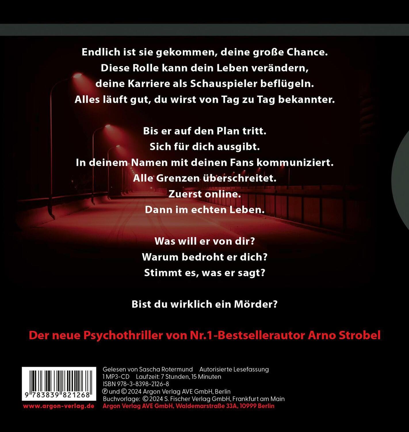 Rückseite: 9783839821268 | Stalker - Er will dein Leben. | Arno Strobel | MP3 | 1 Audio-CD | 2024