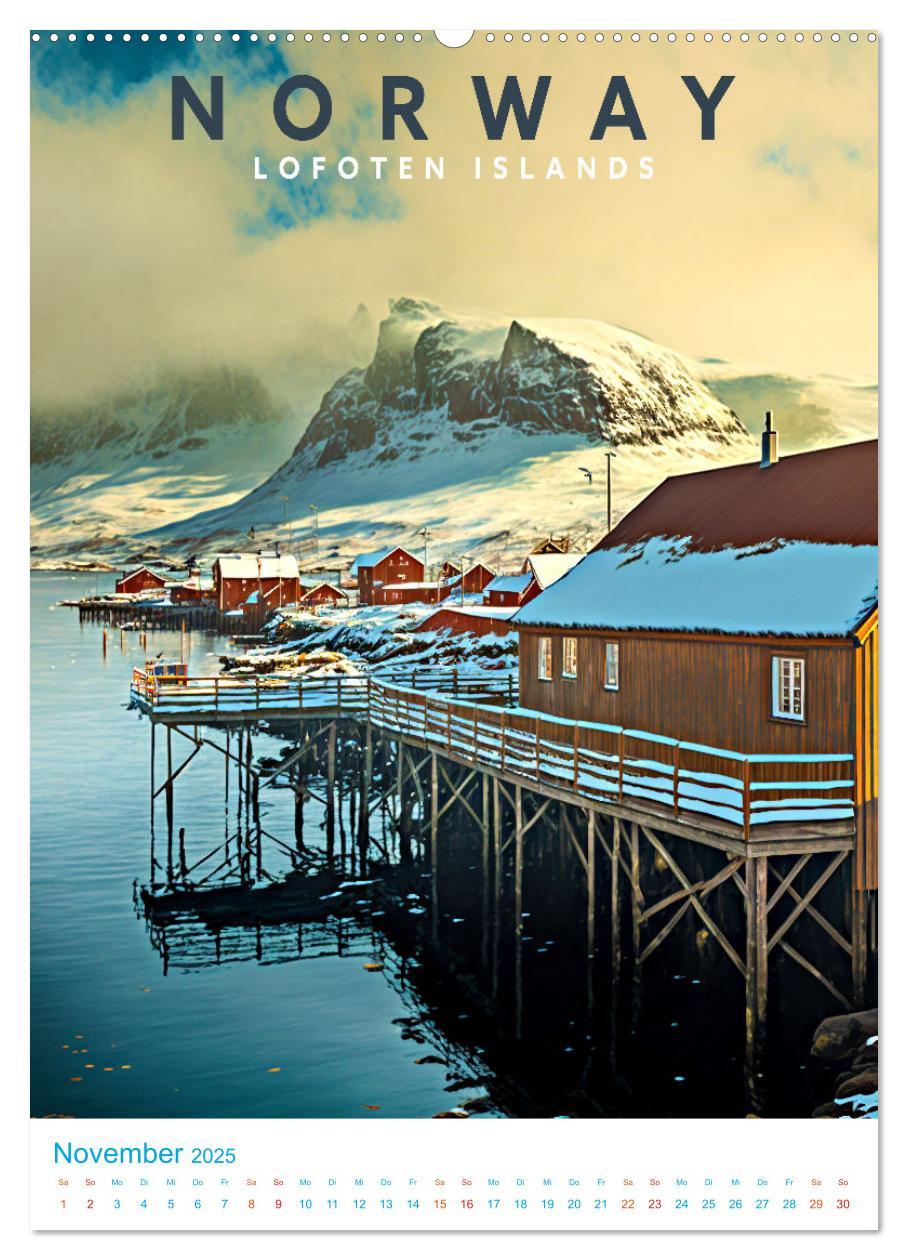 Bild: 9783435885022 | Lofoten - Old School Poster Style (Wandkalender 2025 DIN A2 hoch),...