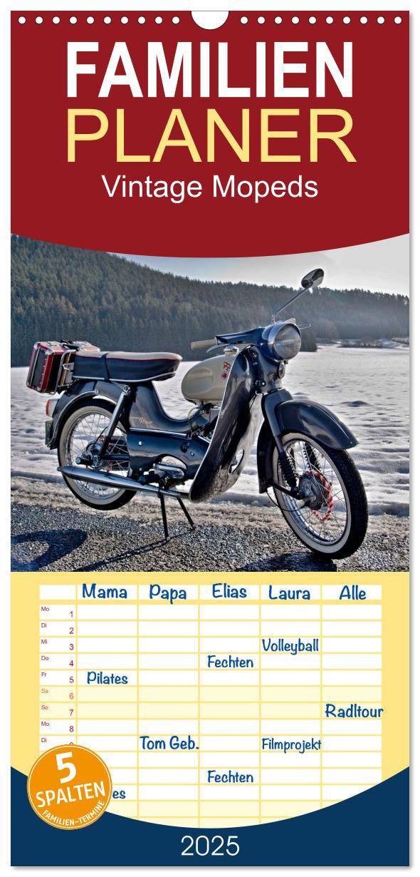 Cover: 9783457099605 | Familienplaner 2025 - Vintage Mopeds mit 5 Spalten (Wandkalender,...