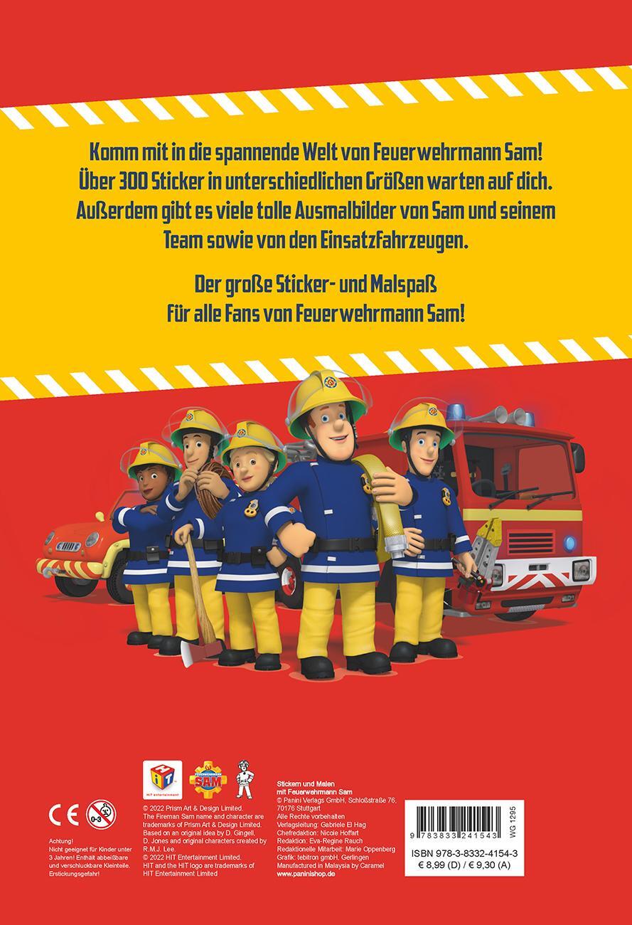 Rückseite: 9783833241543 | Feuerwehrmann Sam: Stickern und Malen mit Feuerwehrmann Sam | Panini