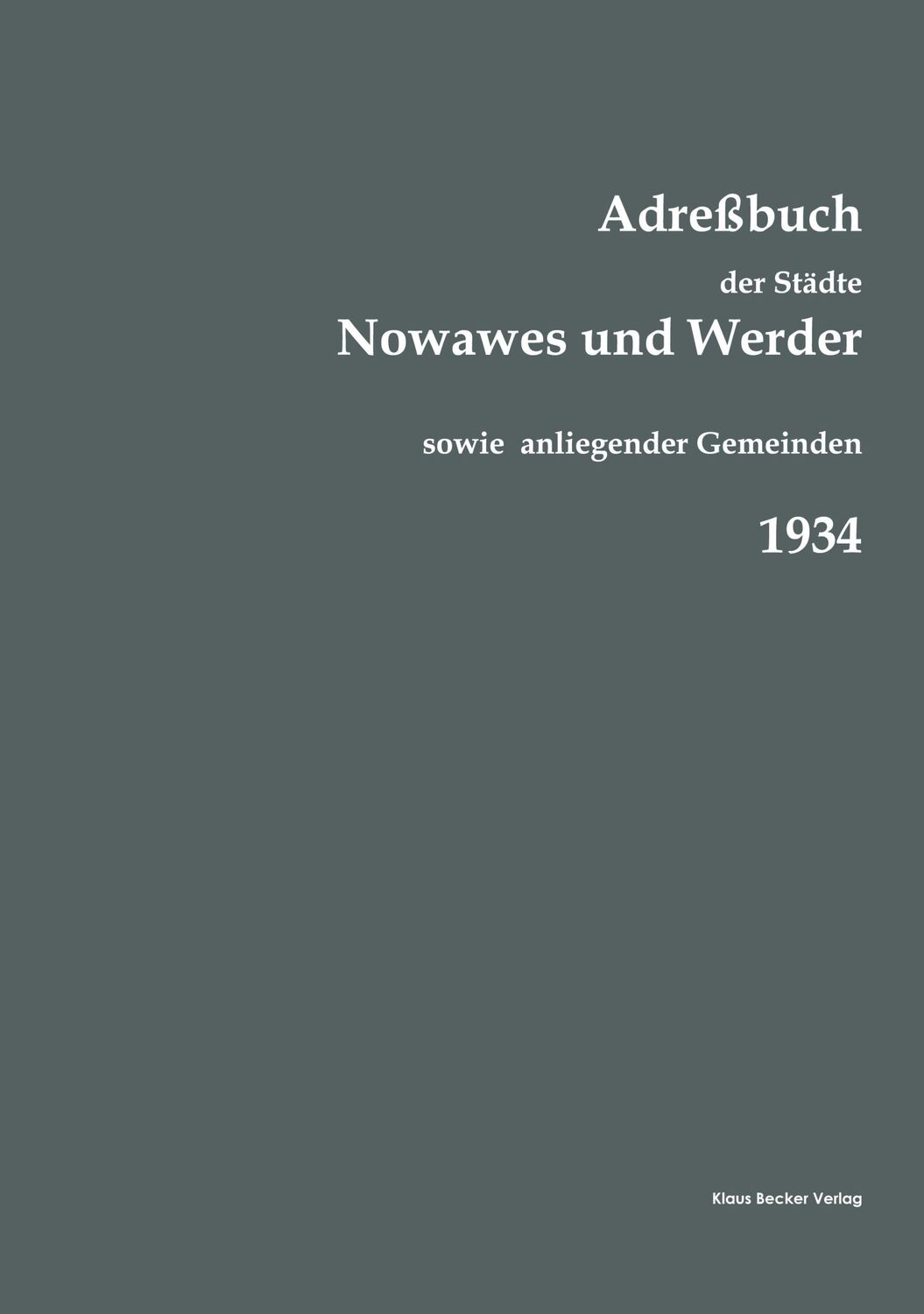 Cover: 9783883722832 | Adreßbuch der Städte Nowawes und Werder für 1934 | Potsdam | Buch