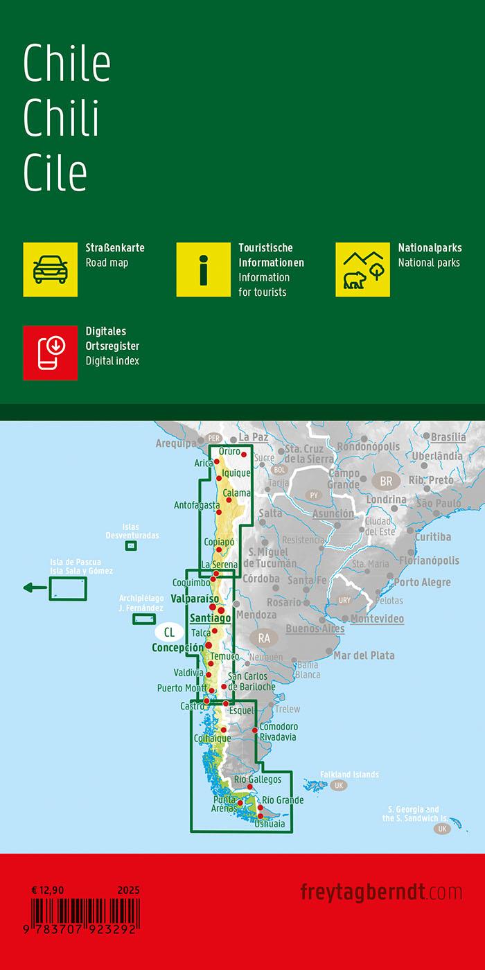 Rückseite: 9783707923292 | Chile, Straßenkarte 1:1.200.000, freytag &amp; berndt | Freytag &amp; Berndt