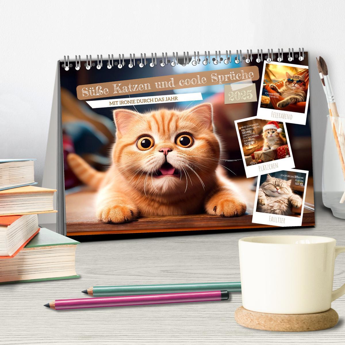 Bild: 9783383773518 | Süße Katzen und coole Sprüche (Tischkalender 2025 DIN A5 quer),...