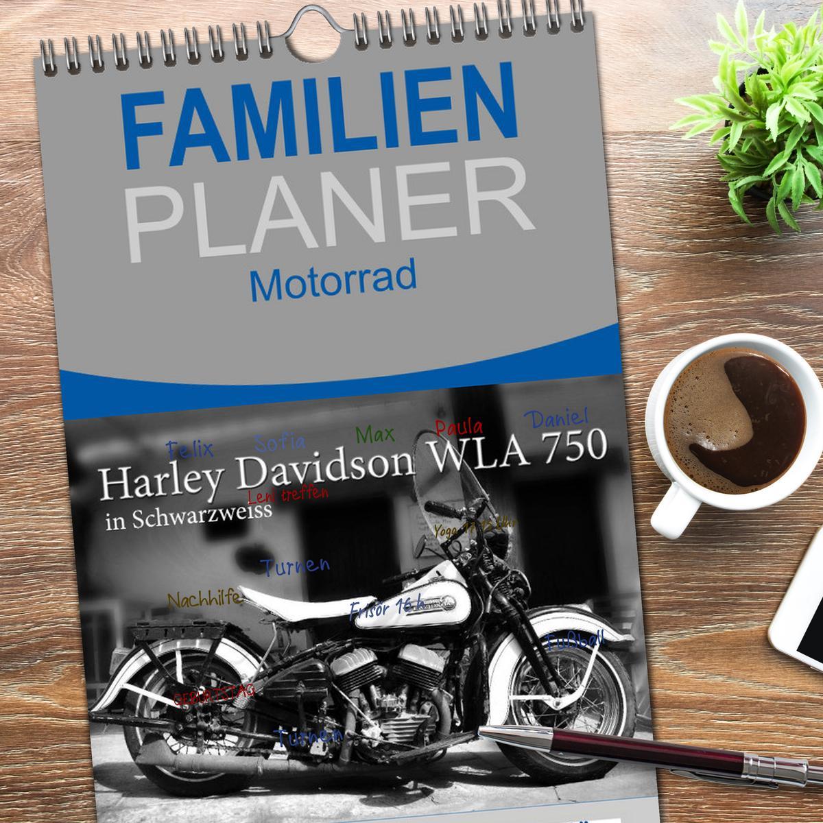 Bild: 9783457107751 | Familienplaner 2025 - Harley Davidson WLA 750 in Schwarzweiss mit 5...