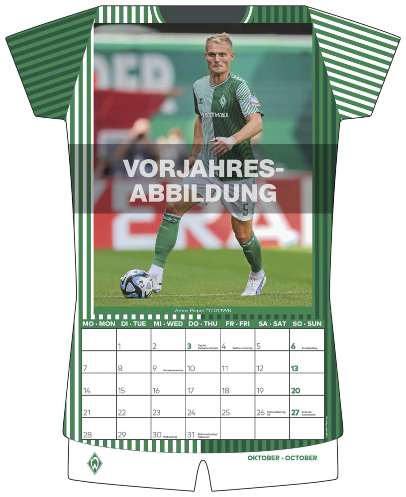 Bild: 4002725994509 | N NEUMANNVERLAGE - Werder Bremen 2025 Trikotkalender, 34,1x42cm,...