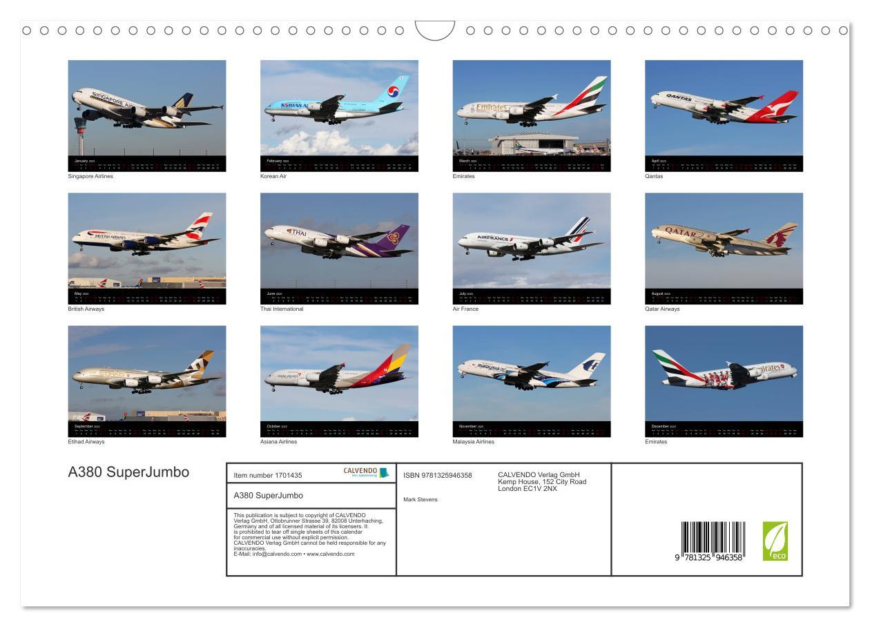 Bild: 9781325946358 | A380 SuperJumbo (Wall Calendar 2025 DIN A3 landscape), CALVENDO 12...