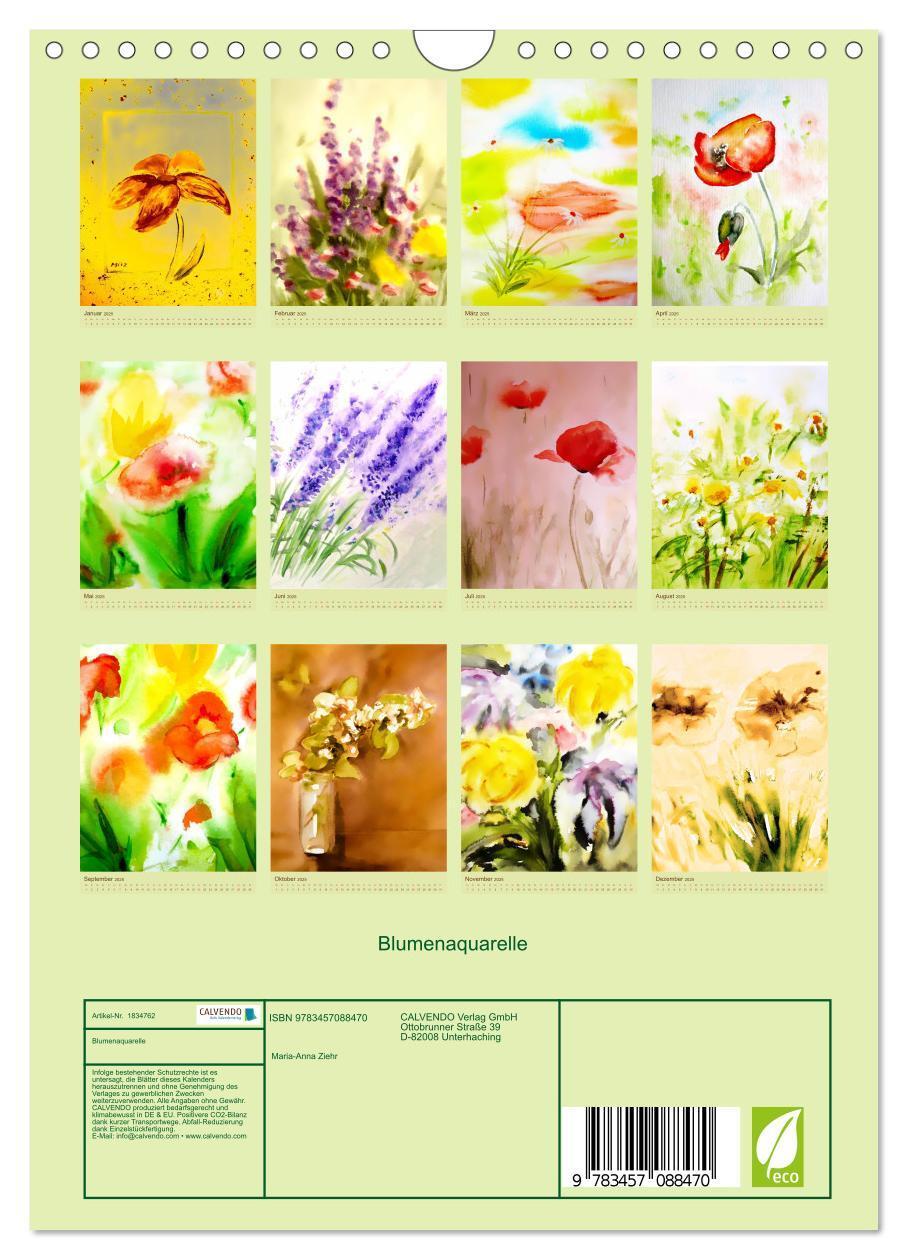 Bild: 9783457088470 | Blumenaquarelle (Wandkalender 2025 DIN A4 hoch), CALVENDO...