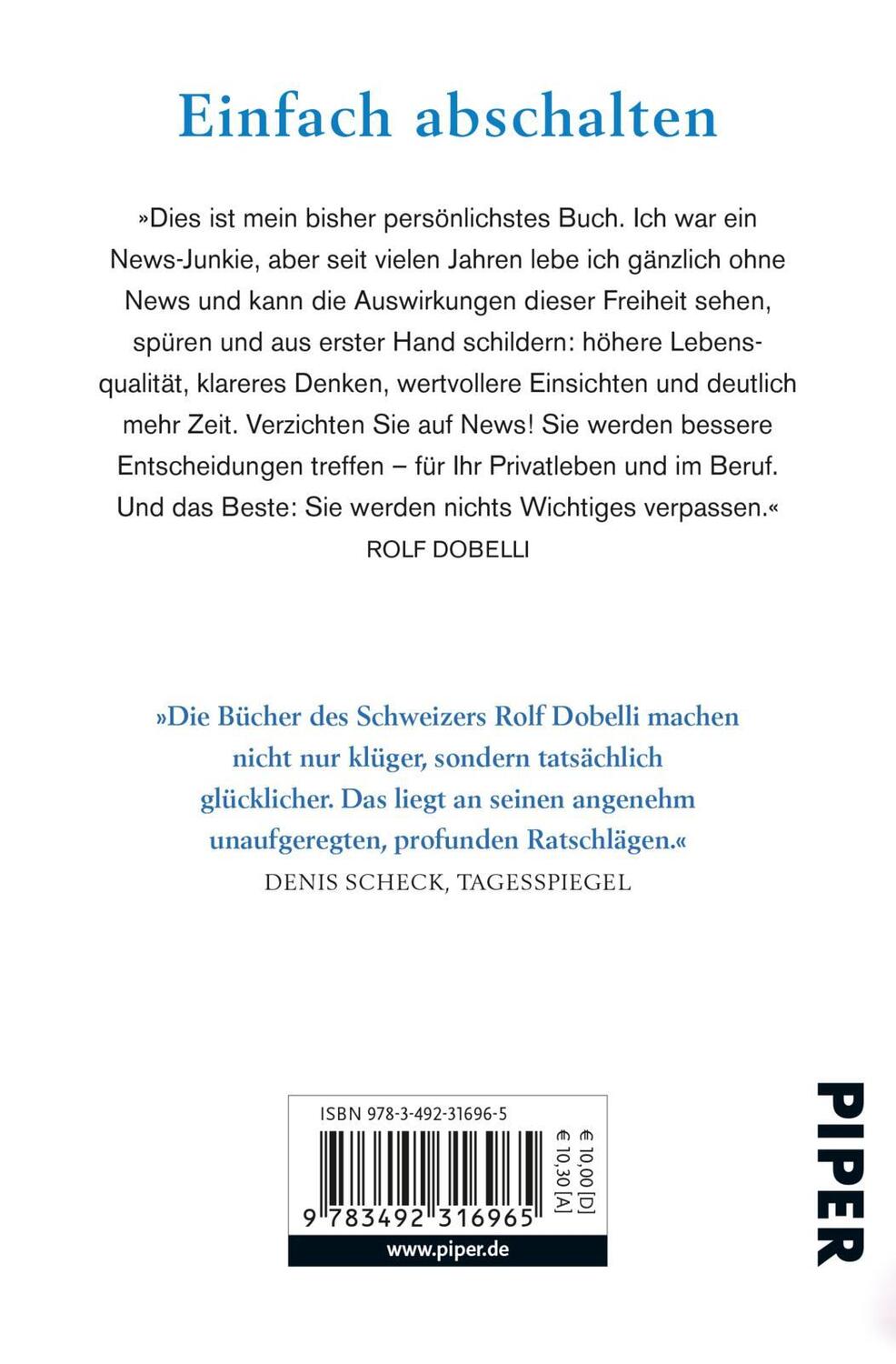 Rückseite: 9783492316965 | Die Kunst des digitalen Lebens | Rolf Dobelli | Taschenbuch | 256 S.