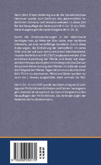 Rückseite: 9783956250170 | H. DV. 12 Reitvorschrift vom 18.08.1937 | Faksimile Ausgabe | Krüger