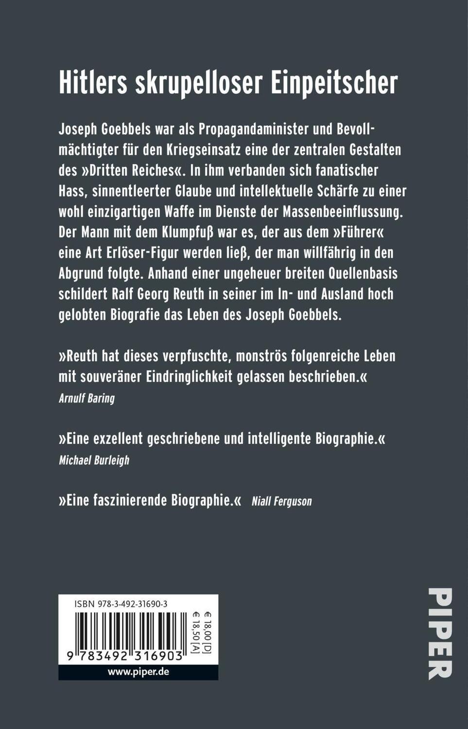 Rückseite: 9783492316903 | Goebbels | Eine Biographie | Ralf Georg Reuth | Taschenbuch | 752 S.