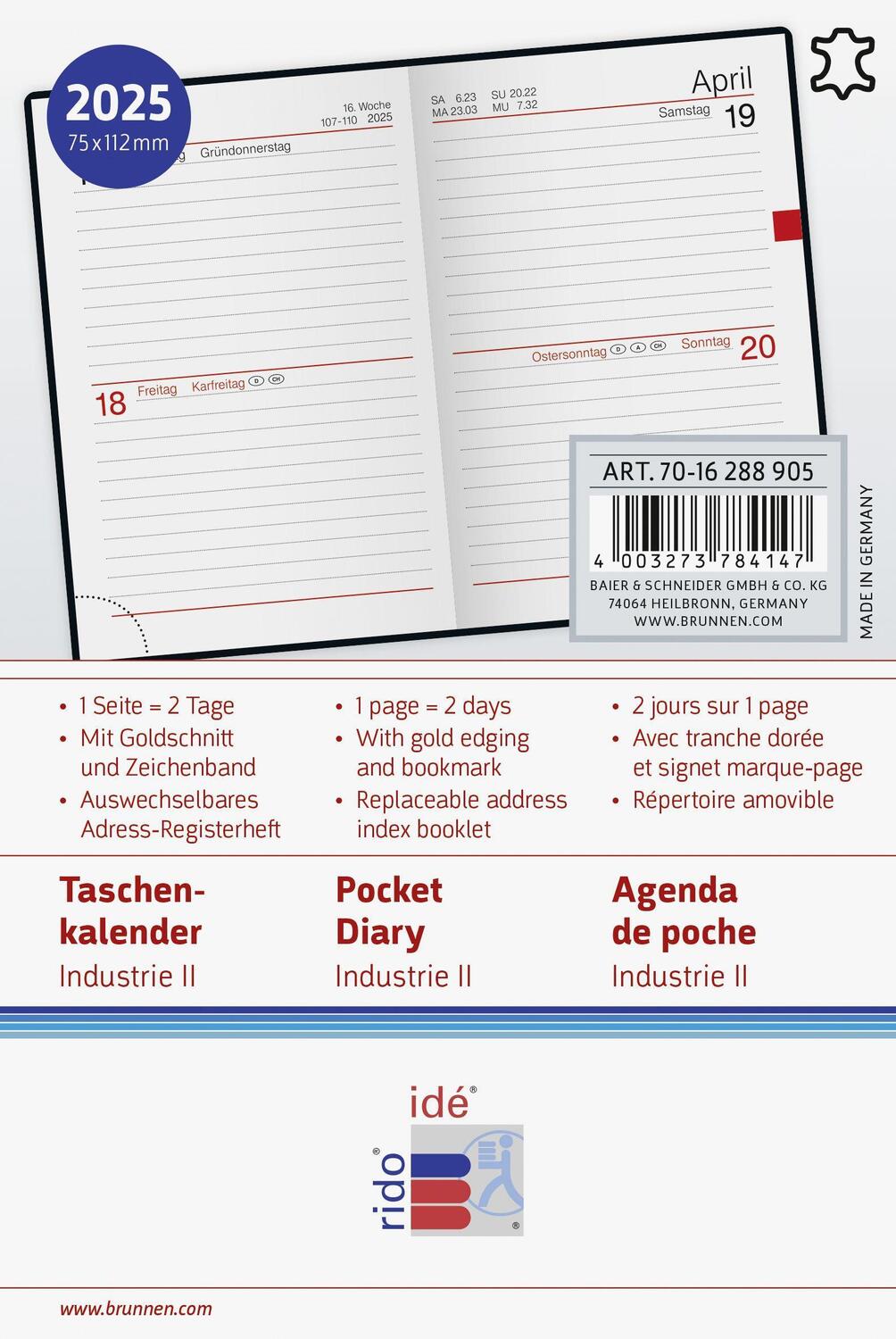 Bild: 4003273784147 | rido/idé 7016288905 Taschenkalender Modell Industrie II (2025) 1...