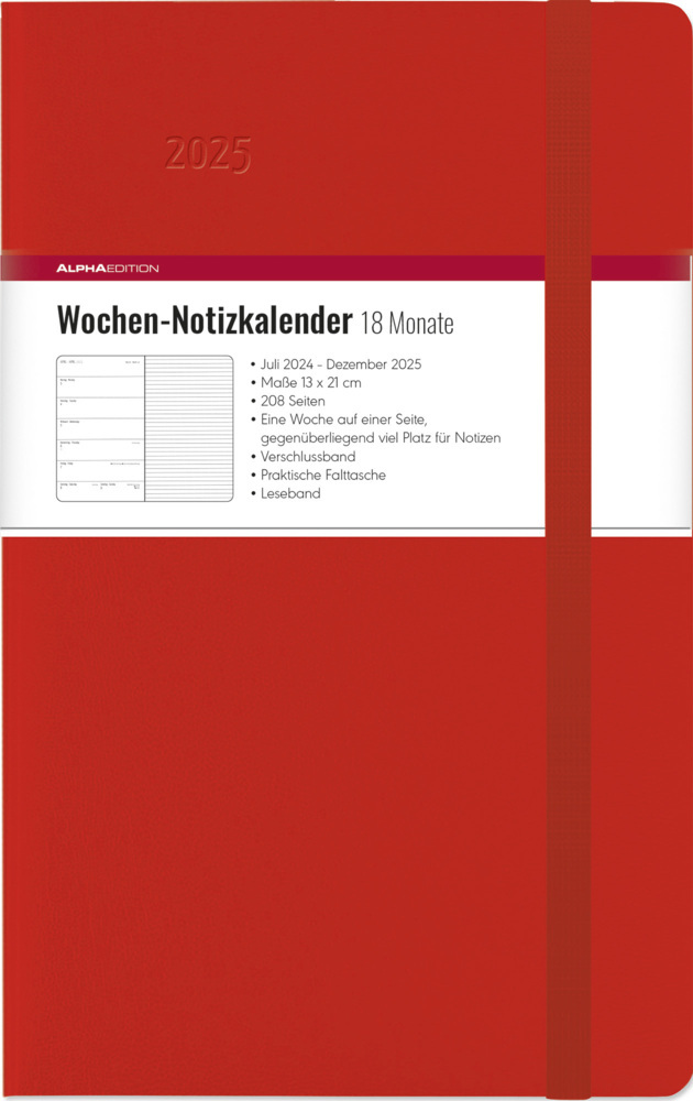 Cover: 4251732344597 | Alpha Edition - Wochen Notizkalender groß Red 2025 Taschenkalender,...