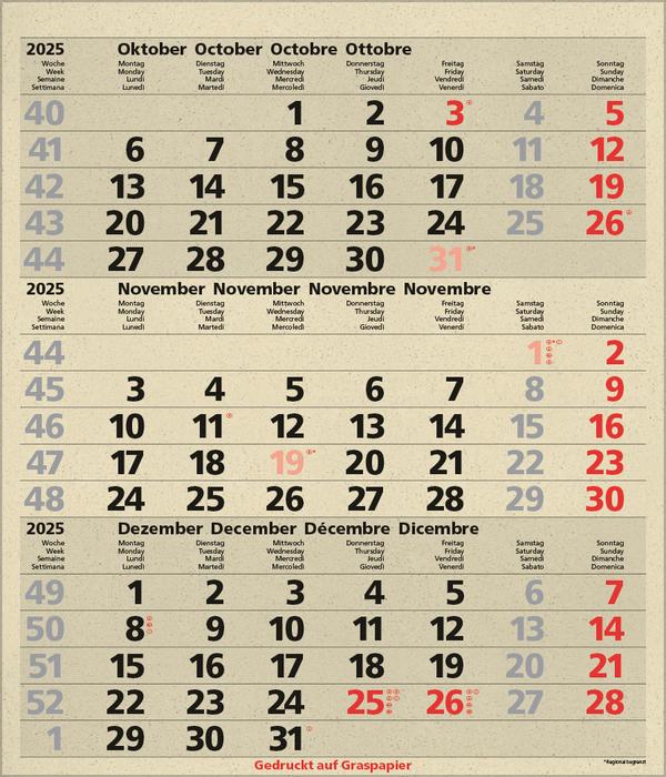 Bild: 9783731880646 | 3-Monats-Planer Comfort Graspapier 2025 | Verlag Korsch | Kalender