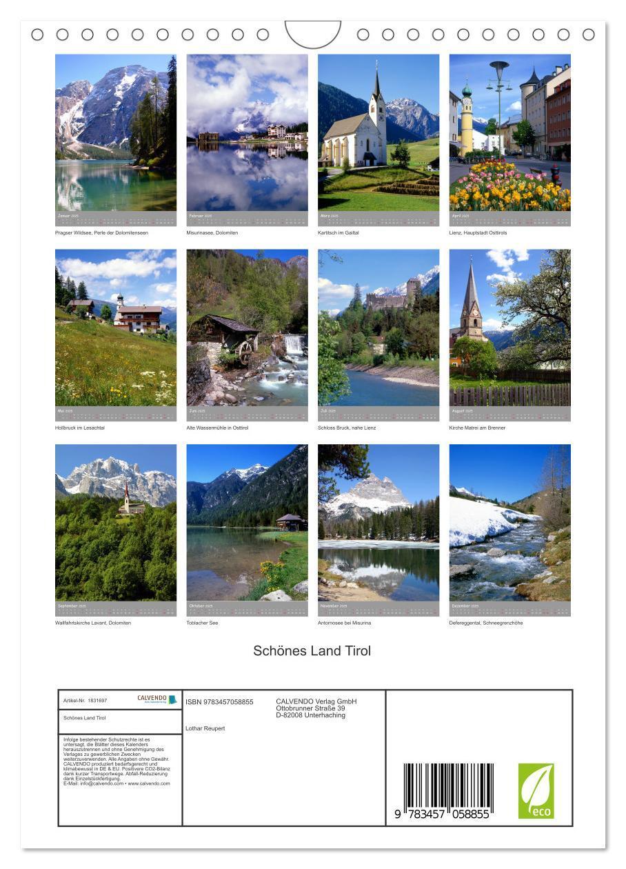 Bild: 9783457058855 | Schönes Land Tirol (Wandkalender 2025 DIN A4 hoch), CALVENDO...