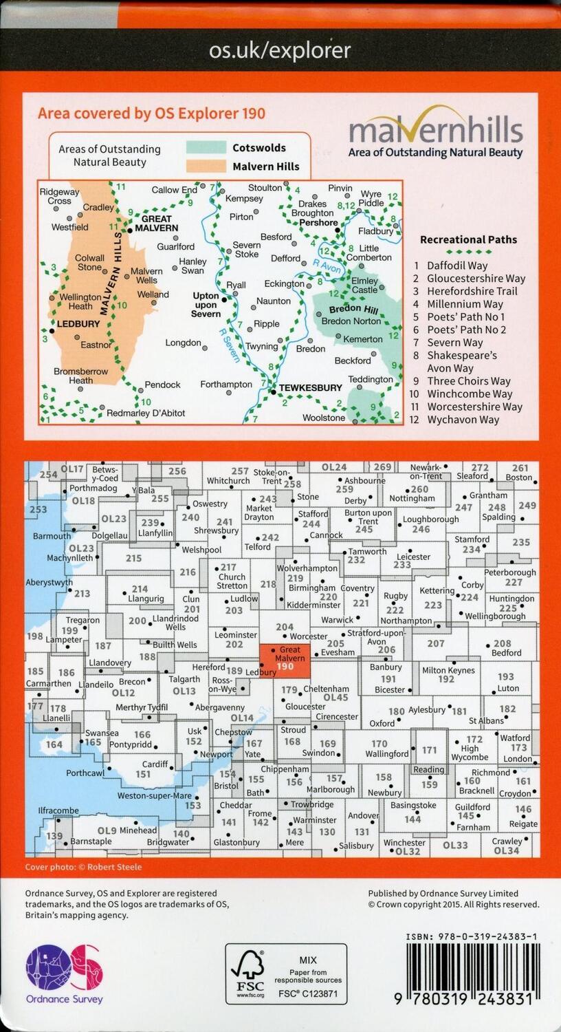 Bild: 9780319243831 | Malvern Hills and Bredon Hill | Ordnance Survey | (Land-)Karte | 2015