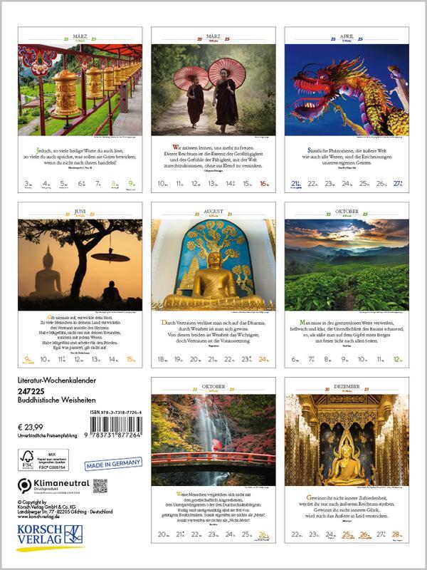 Bild: 9783731877264 | Buddhistische Weisheiten 2025 | Verlag Korsch | Kalender | 54 S.