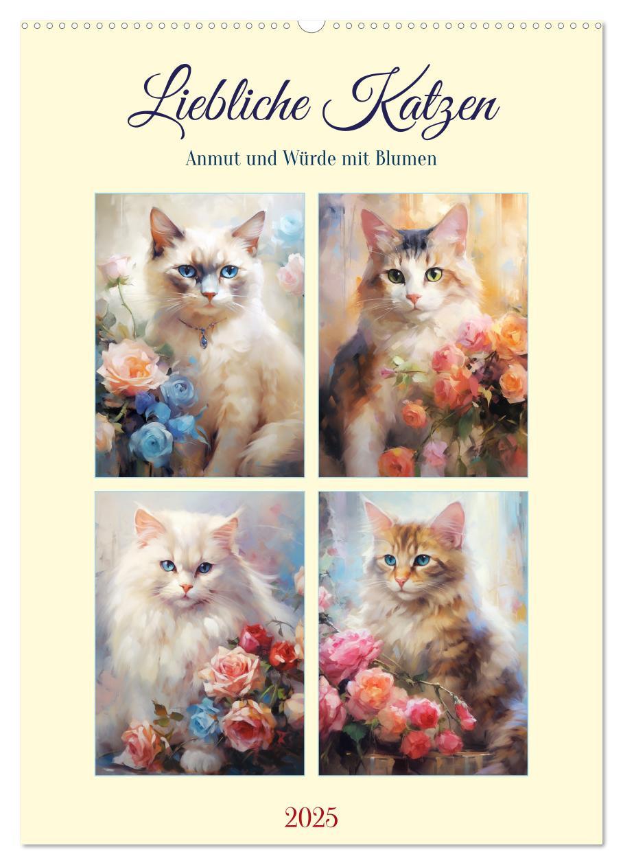 Cover: 9783435871407 | Liebliche Katzen. Anmut und Würde mit Blumen (Wandkalender 2025 DIN...