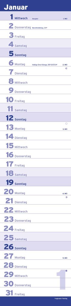 Bild: 4251732341671 | Notizkalender XL BLAU 2025 - Streifenkalender 15x64 cm - Wandplaner...