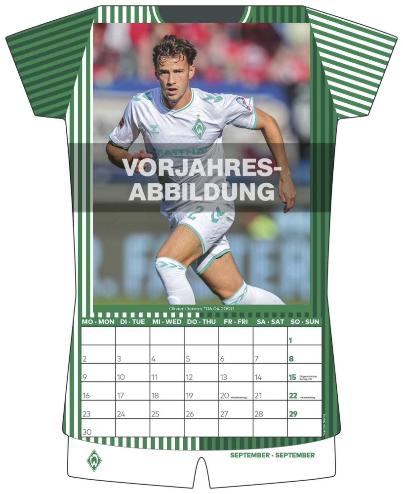 Bild: 4002725994509 | N NEUMANNVERLAGE - Werder Bremen 2025 Trikotkalender, 34,1x42cm,...