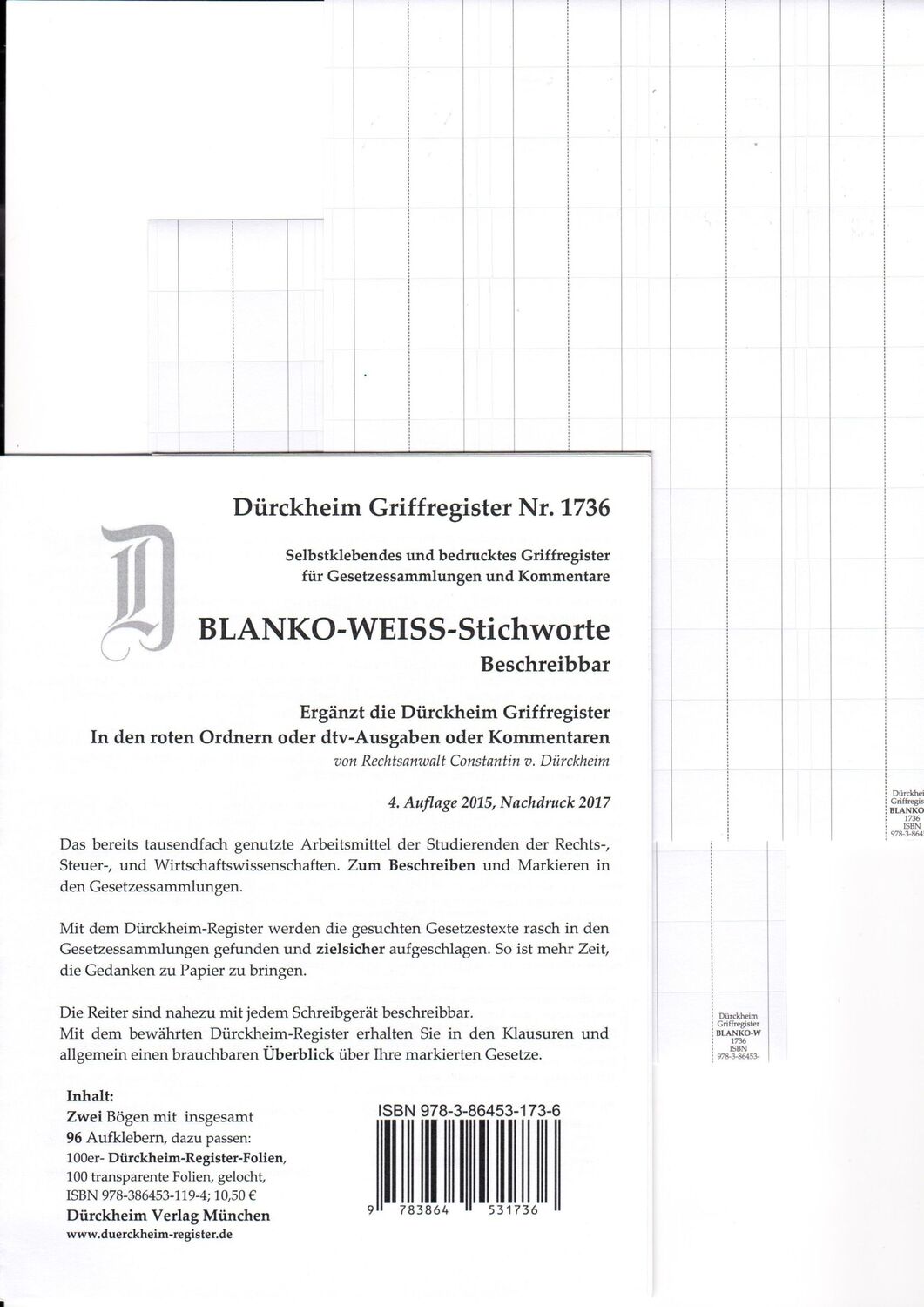 Cover: 9783864531736 | DürckheimRegister® BLANKO: WEISS-GROSS Beschreibbar | Dürckheim | Buch