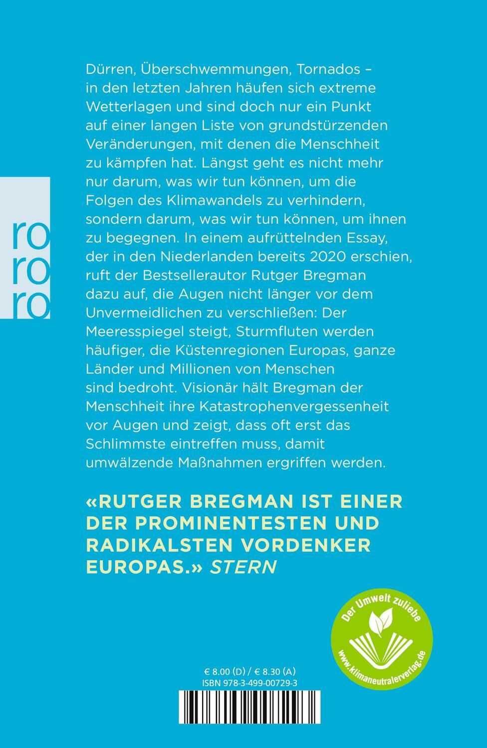 Rückseite: 9783499007293 | Wenn das Wasser kommt | Ein Essay | Rutger Bregman | Buch | Deutsch