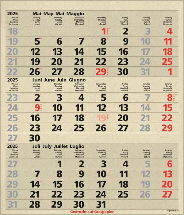 Bild: 9783731880646 | 3-Monats-Planer Comfort Graspapier 2025 | Verlag Korsch | Kalender