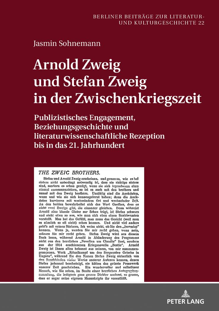 Cover: 9783631746967 | Arnold Zweig und Stefan Zweig in der Zwischenkriegszeit | Sohnemann