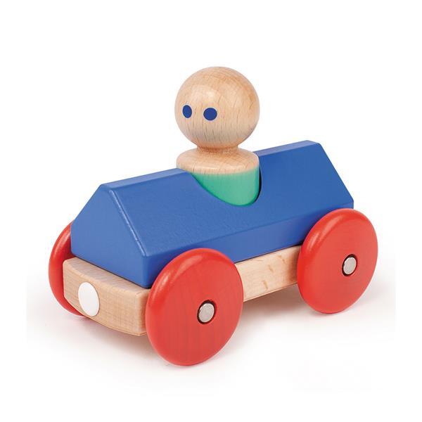 Cover: 858790006524 | Magnetische Holzbausteine Baby Rennwagen blau rot | EAN 0858790006524