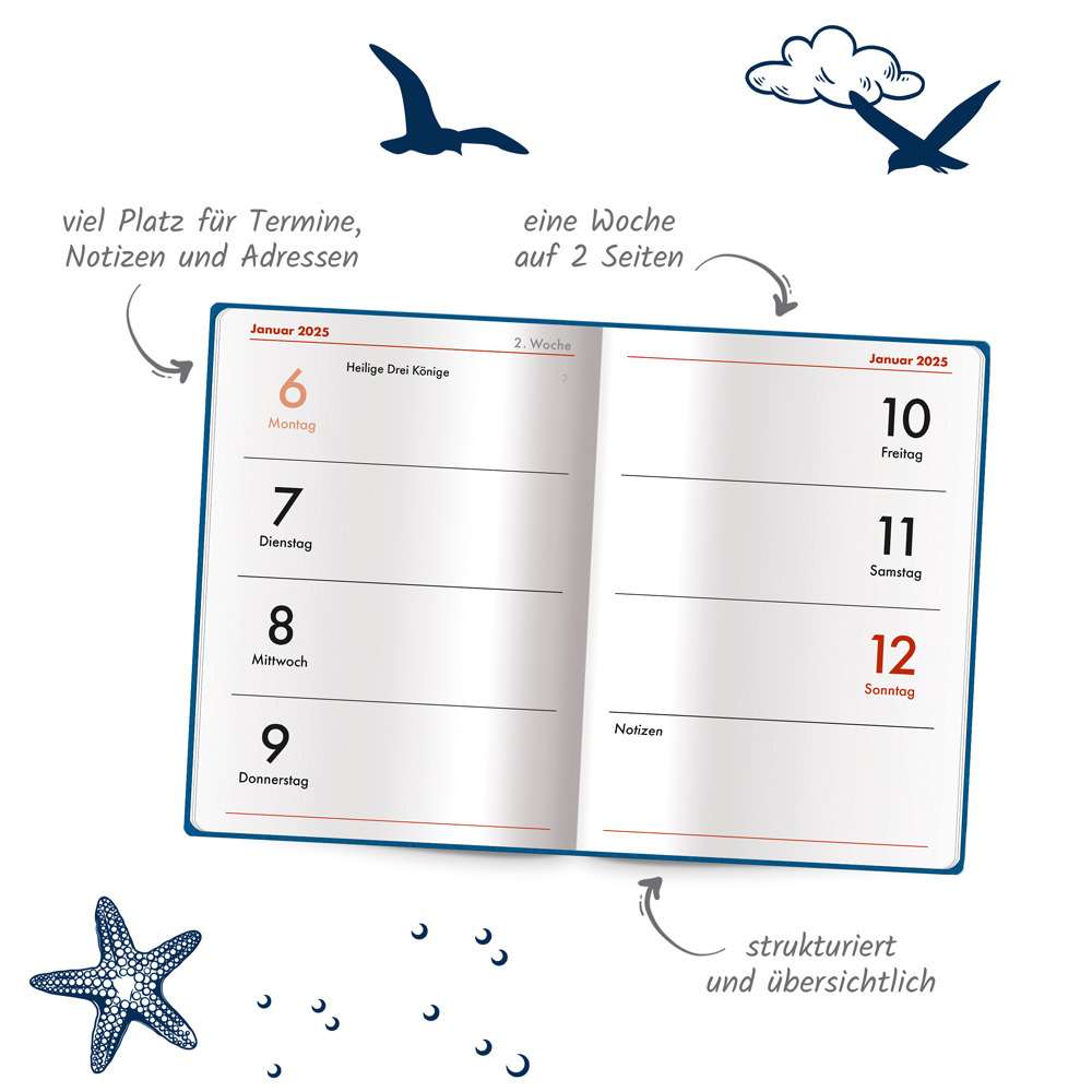 Bild: 4251901507129 | Trötsch Taschenkalender A7 Soft Touch Maritim 2025 | Co.KG | Kalender