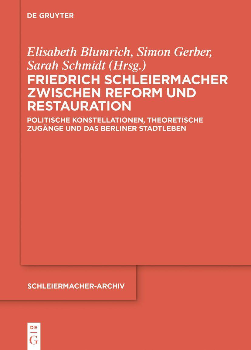 Cover: 9783111059815 | Friedrich Schleiermacher zwischen Reform und Restauration | Buch | XV