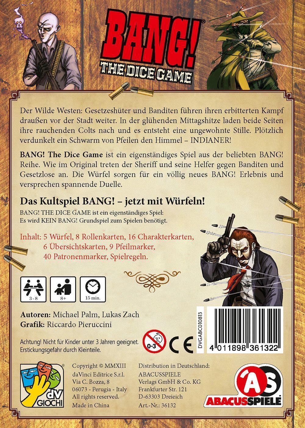 Bild: 4011898361322 | BANG! The Dice Game | Spieldauer ca. 15 Minuten, Für 3-8 Spieler