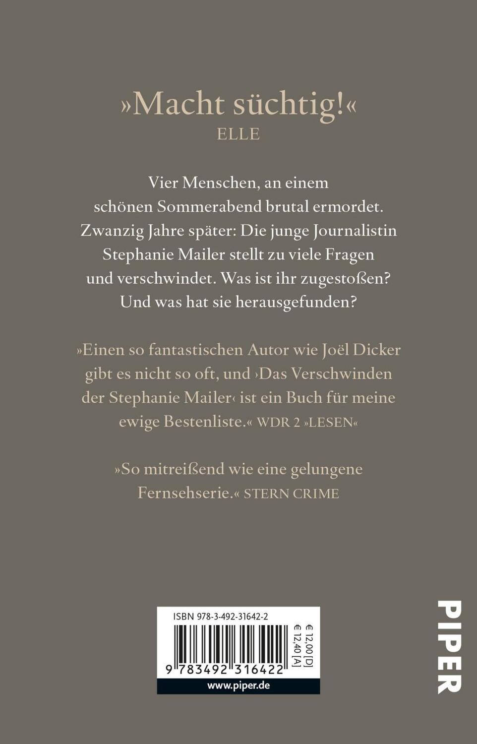 Rückseite: 9783492316422 | Das Verschwinden der Stephanie Mailer | Joël Dicker | Taschenbuch